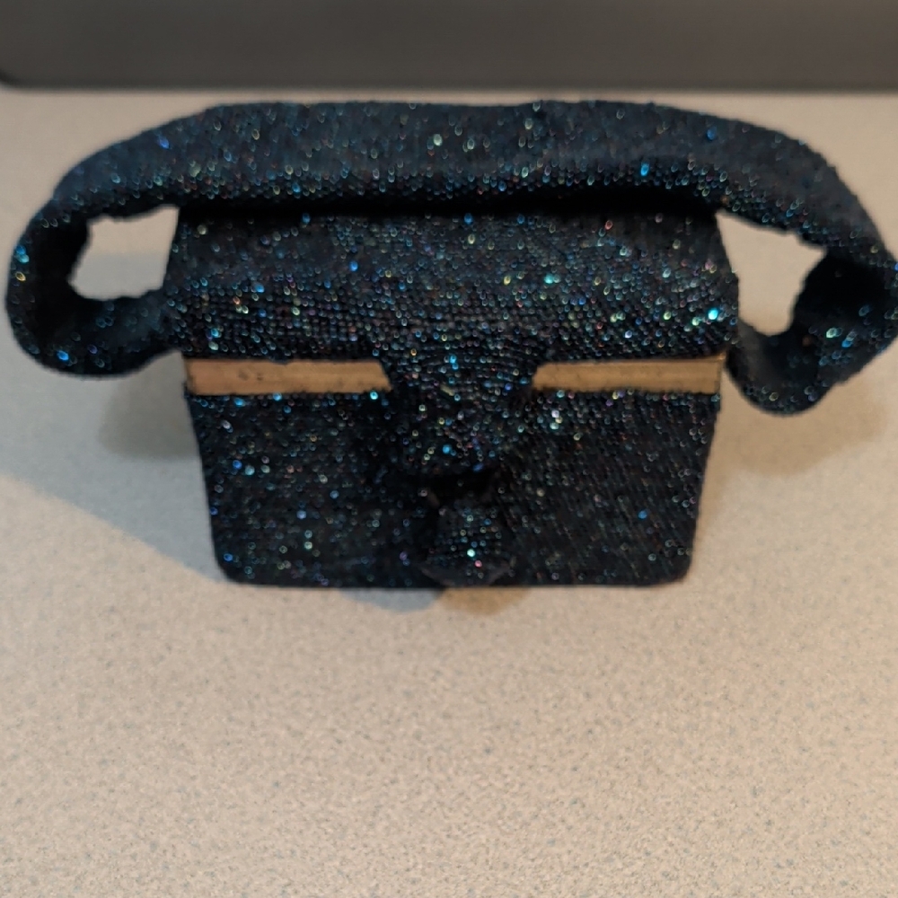 Vintage Art Deco 1940s Navy Beaded Box Purse